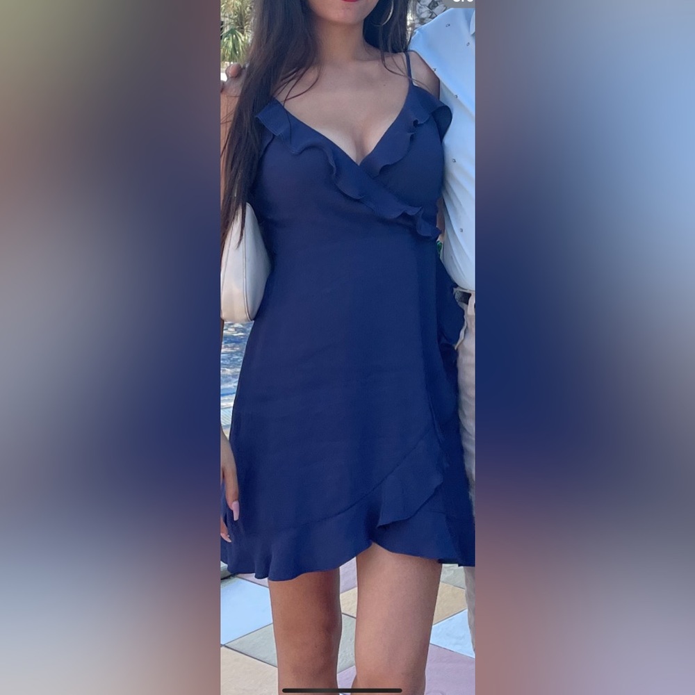 Aritiza Mini Navy Blue Ruffle Dress; Sunday Best